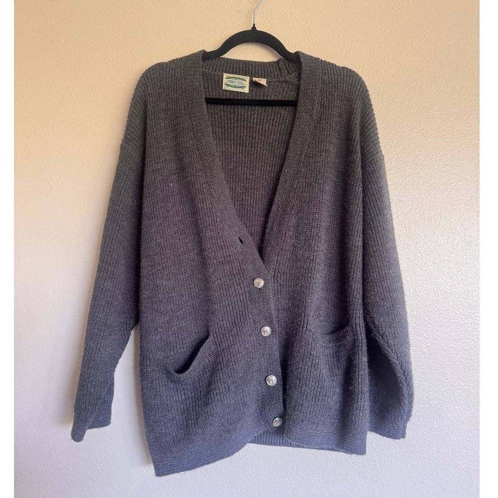 Vintage Separate Issue Gray Oversized Knit Cardigan Dark Academia M Preppy
